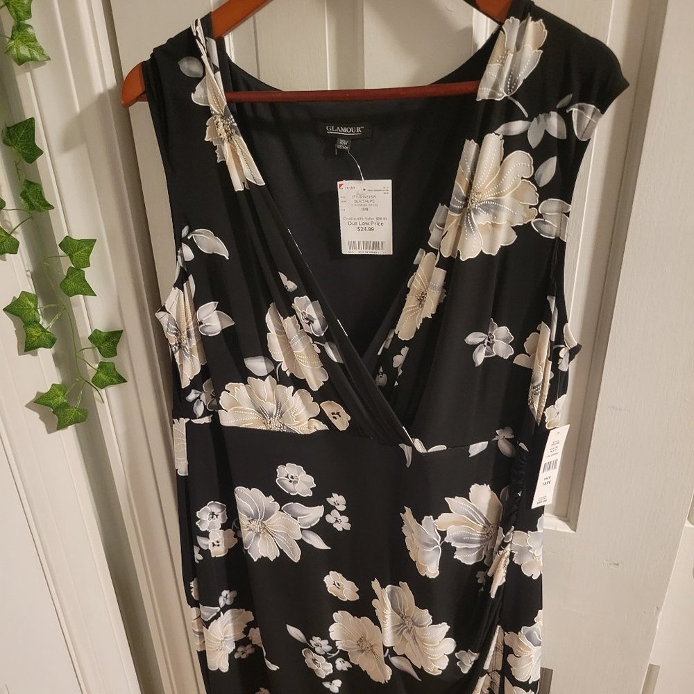 Beautiful Black Dress with Floral Design, Size 18W NWT